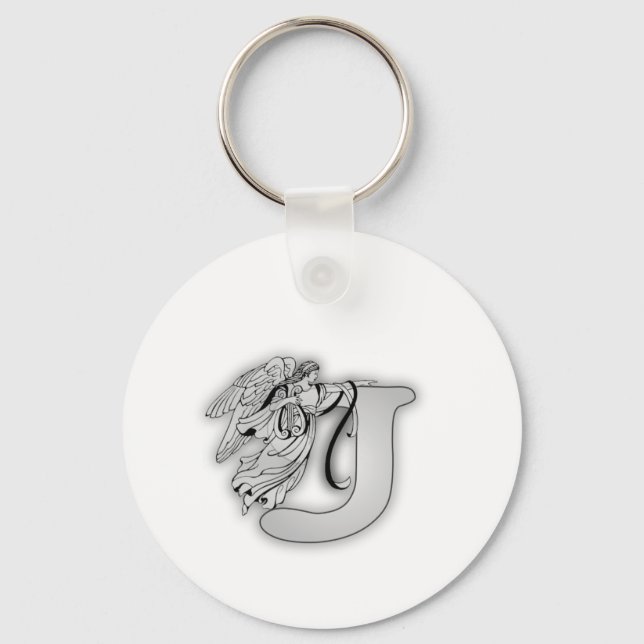 Angel Alphabet J Initial Monogram Key Ring (Front)