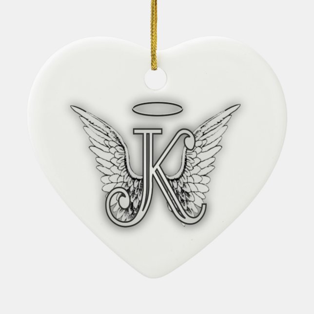 Angel Alphabet K Initial Letter Wings Halo Ceramic Tree Decoration (Back)