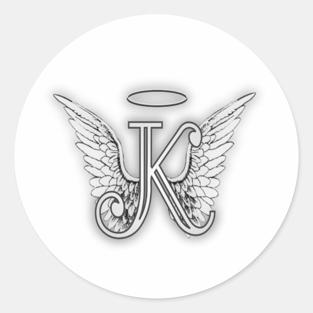 Angel Alphabet K Initial Letter Wings Halo Classic Round Sticker (Front)