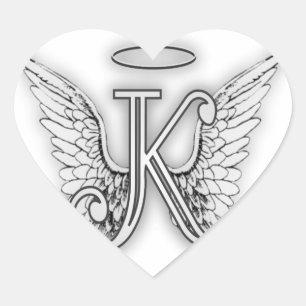 Angel Alphabet K Initial Letter Wings Halo Heart Sticker