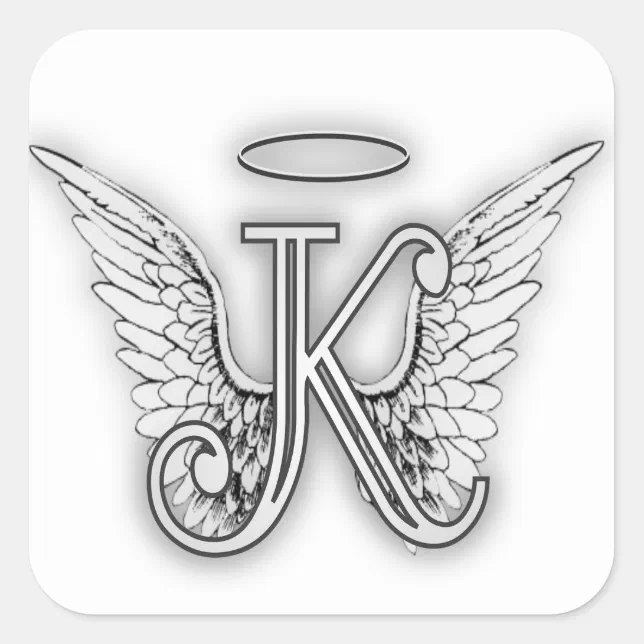 Angel Alphabet K Initial Letter Wings Halo Square Sticker | Zazzle