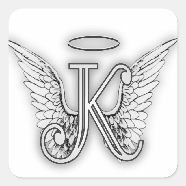 Angel Alphabet K Initial Letter Wings Halo Square Sticker (Front)