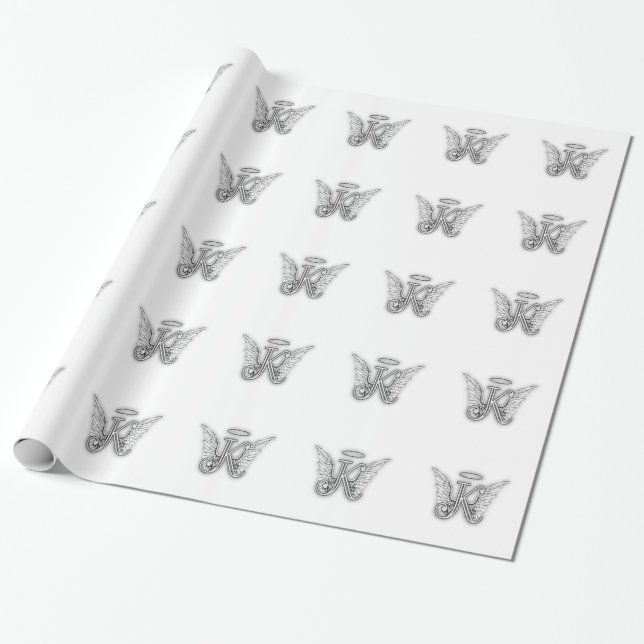 Angel Alphabet K Initial Letter Wings Halo Wrapping Paper (Unrolled)