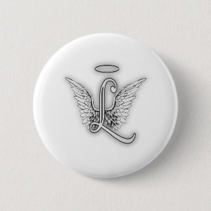 Angel Alphabet L Initial Letter Wings Halo 6 Cm Round Badge