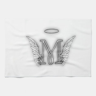 Angel Alphabet M Initial Letter Wings Halo Tea Towel