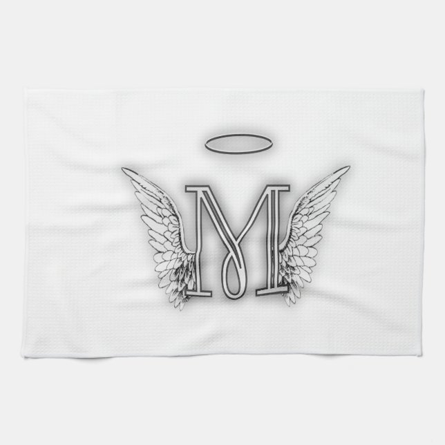 Angel Alphabet M Initial Letter Wings Halo Tea Towel (Horizontal)