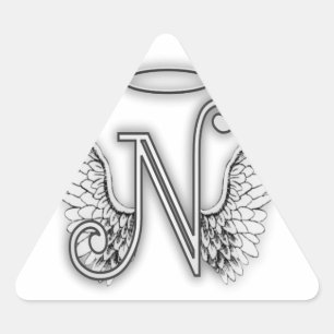 Angel Alphabet O Initial Letter Wings Halo Triangle Sticker