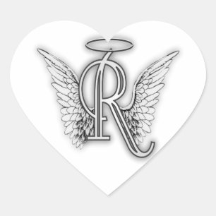 Angel Alphabet R Initial Letter Wings Halo Heart Sticker