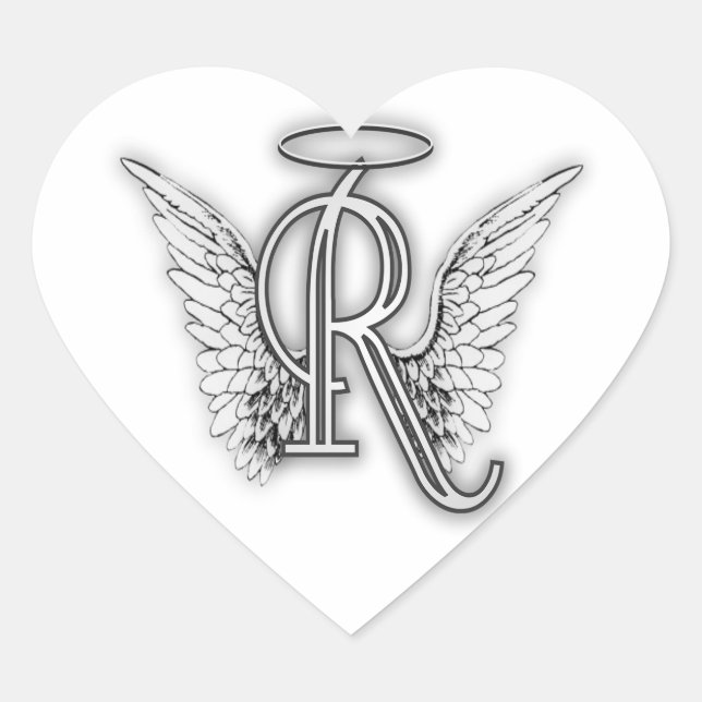 Angel Alphabet R Initial Letter Wings Halo Heart Sticker (Front)