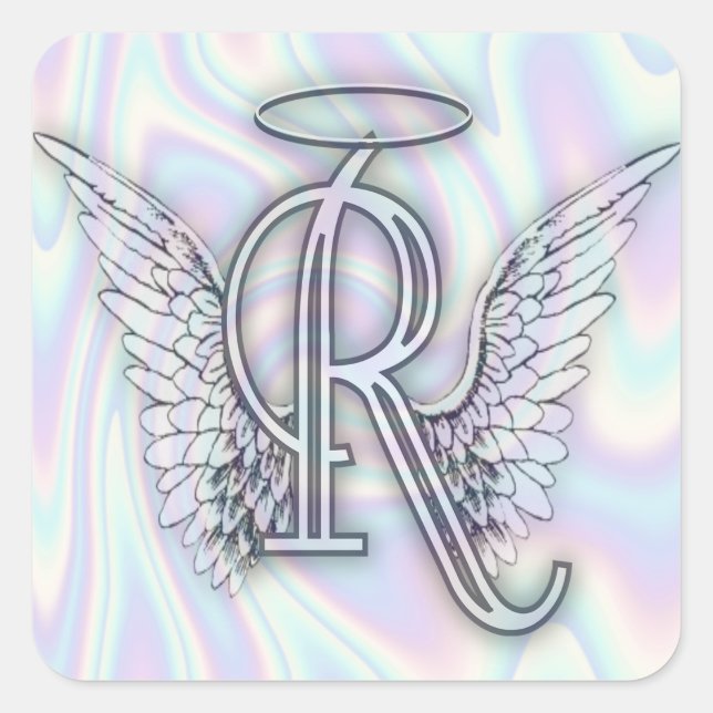 Angel Alphabet R Initial Letter Wings Halo Square  Sticker (Front)