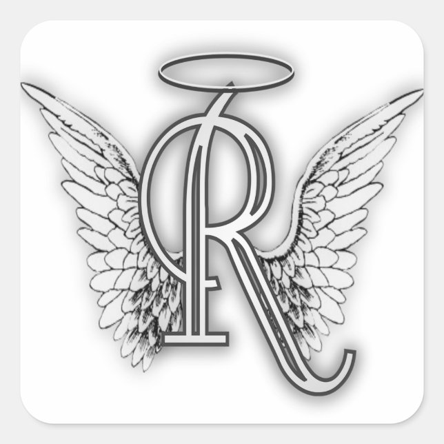 Angel Alphabet R Initial Letter Wings Halo Square Sticker (Front)