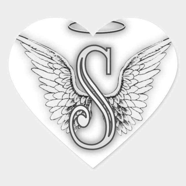Angel Alphabet S Initial Letter Wings Halo Heart Sticker (Front)