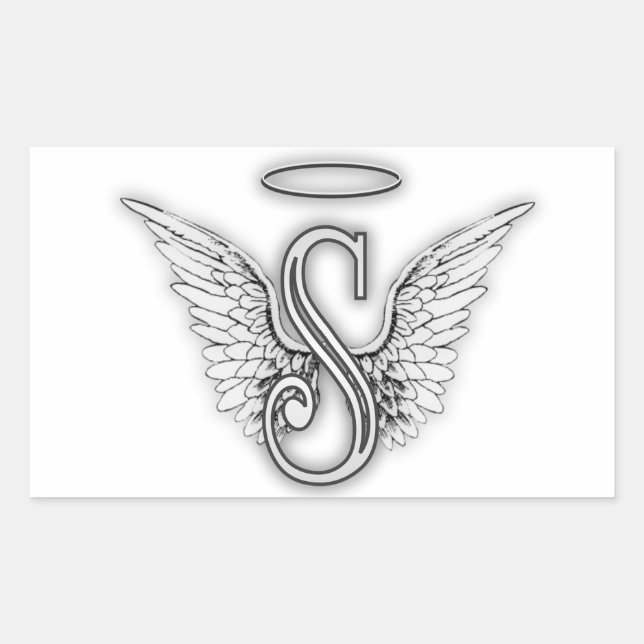 Angel Alphabet S Initial Letter Wings Halo Rectangular Sticker (Front)