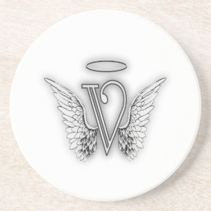 Angel Alphabet V Initial Letter Wings Halo Coaster