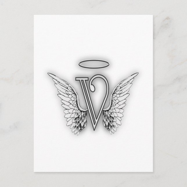 Angel Alphabet V Initial Letter Wings Halo Postcard (Front)