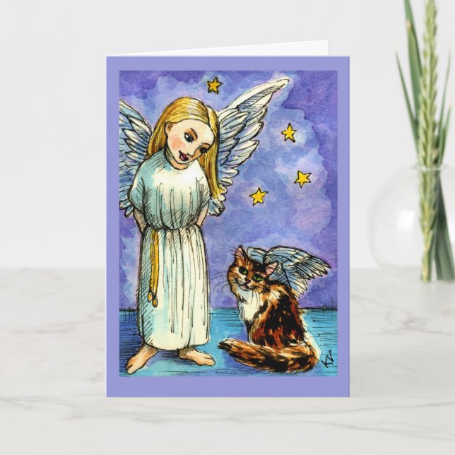 Angel and cat condolence card (Front)