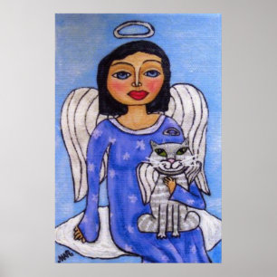 Angel and Cat  On A Cloud Poster
