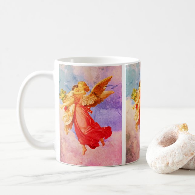 Angel And Child Vintage Art  Coffee Mug (With Donut)