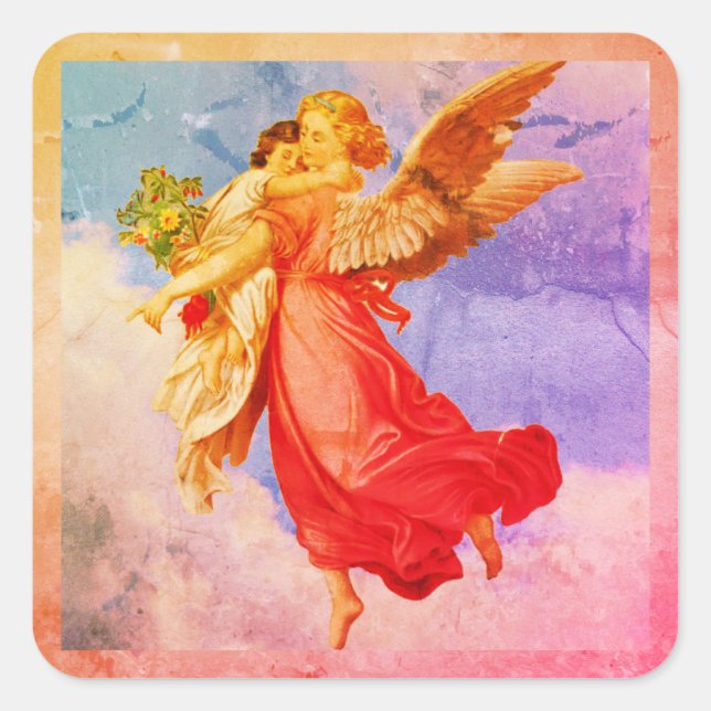 Angel And Child Vintage Art Square Sticker (Front)