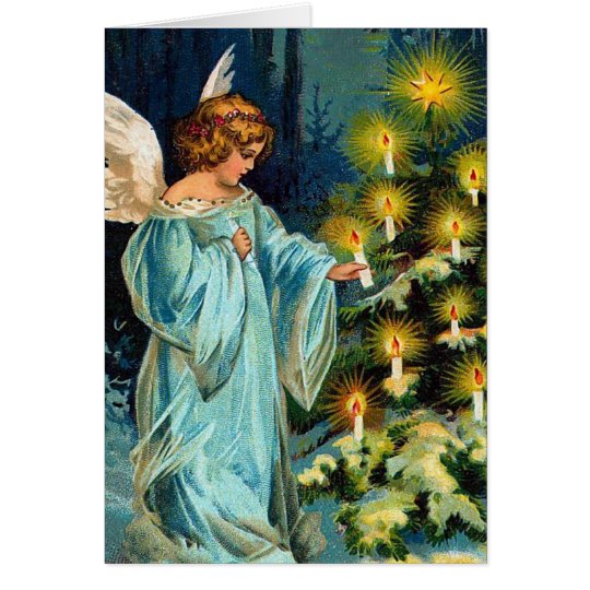 "Angel and Christmas Tree" Vintage Card