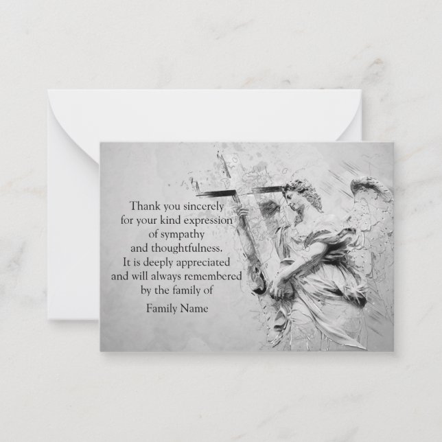 Angel And Cross After Funeral Thank You Cards (Front)