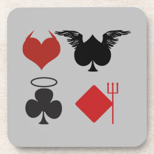 Angel and Devil Card Suits Grey Coaster