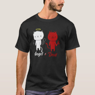 Angel and Devil Cat Design T-Shirt