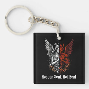 Angel and Devil Half Heaven Sent Hell Bent Key Ring