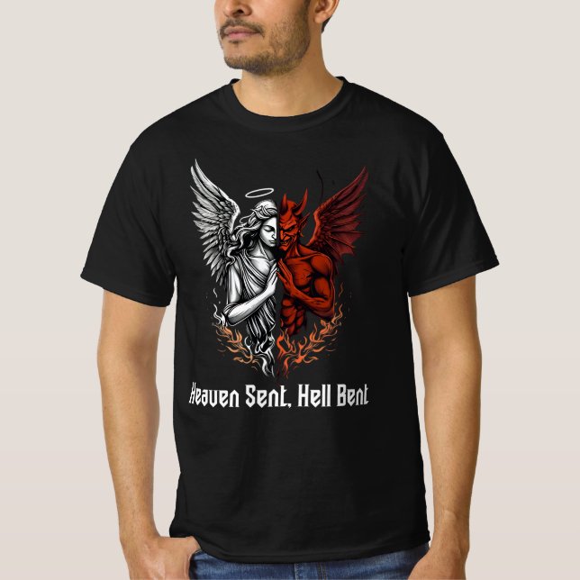 Angel and Devil Half Heaven Sent Hell Bent T-Shirt (Front)