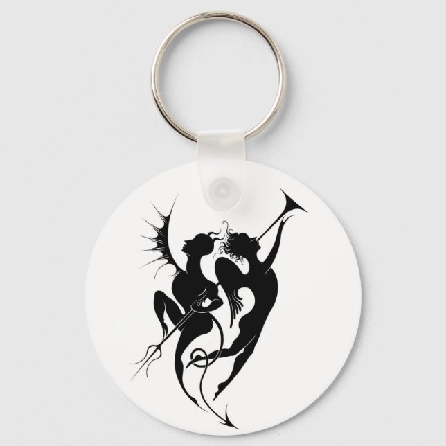 Angel and Devil Silhouette Button Keychain (Front)