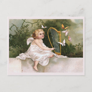 Angel and Harp Vintage Illustration Postcard