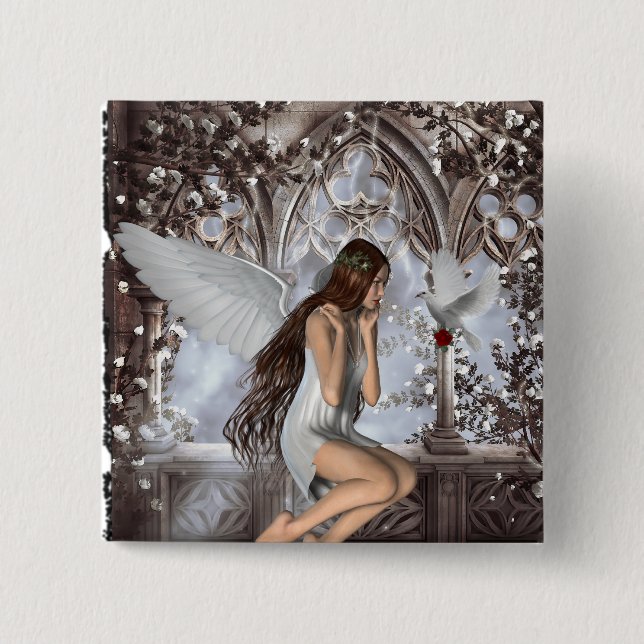 Angel and Her Dove 15 Cm Square Badge (Front)