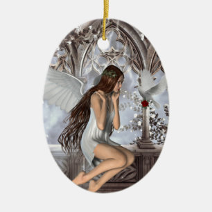 Angel and Her Dove Ceramic Tree Decoration