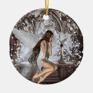 Angel and Her Dove Ceramic Tree Decoration