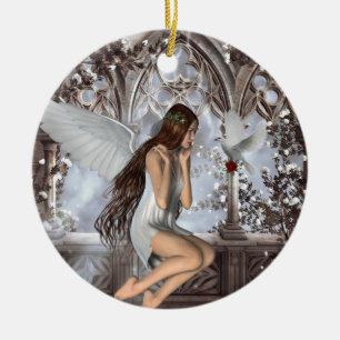 Angel and Her Dove Ceramic Tree Decoration