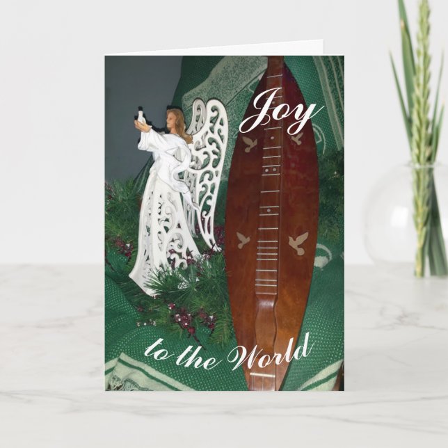 Angel and Mountain Dulcimer Christmas Greeting Card (Front)