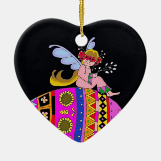 Angel and Pysanka Ceramic Tree Decoration (Front)