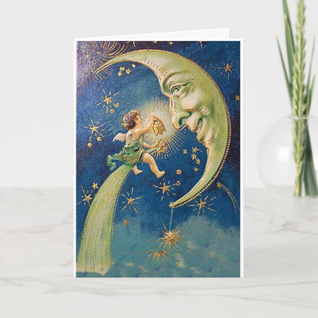 Angel and The Moon Holiday Greeting Card (Front)