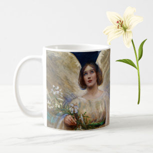 Angel and White Lily Flowers Vintage Art Mug