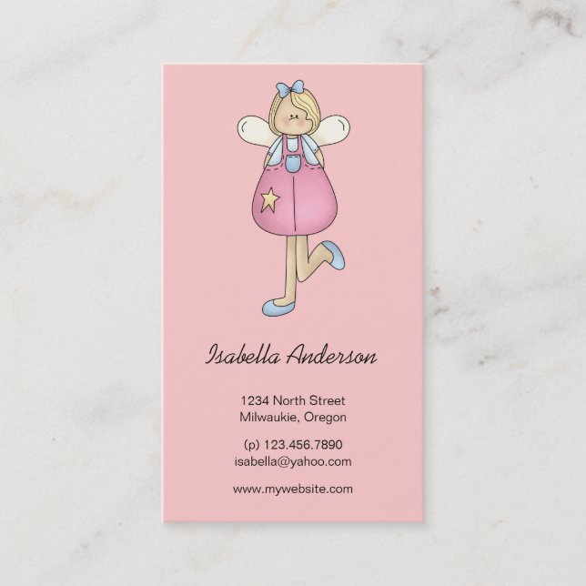 Angel Antics · Angel · Pink Business Card (Front)