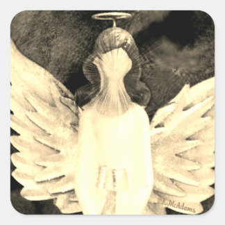 Angel Art Wings Halo Beautiful Art Beige Brown Square Sticker