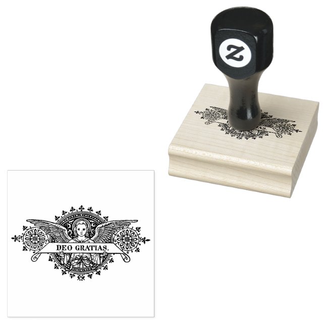 Angel Art with Deo Gratias Banner Rubber Stamp Zazzle