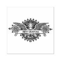 Angel Art with Deo Gratias Banner Rubber Stamp Zazzle