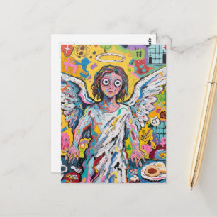 Angel at Breakfast Art Brut Style Postcard