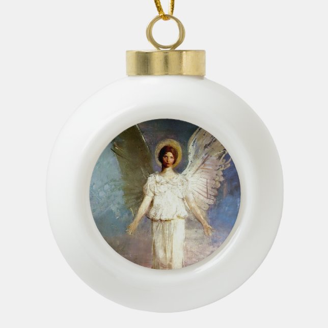 “Angel at Noon” by Abbott Thayer Ceramic Ball Christmas Ornament (Front)