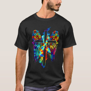 Angel Autism Awareness Cross Wings Cross Faith Jes T-Shirt
