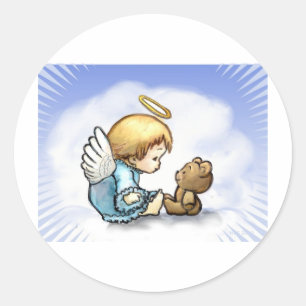 Angel baby and teddy bear classic round sticker