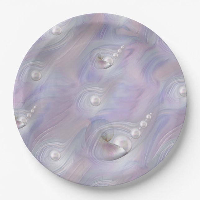 Angel Baby Girls Flying Among Clouds Paper Plate (Front)