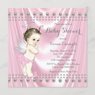 Angel Baby Satin and Pearl Baby Shower Invitation