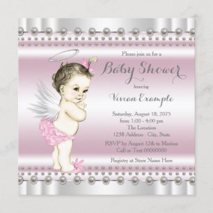 Angel Baby Shower Pink and Grey Invitation